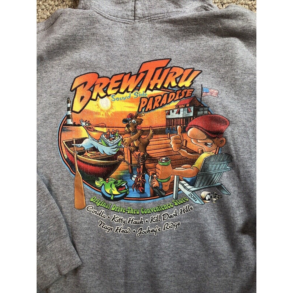 Brew Thru Small Hoodie Gray Original Outer Banks North Carolina